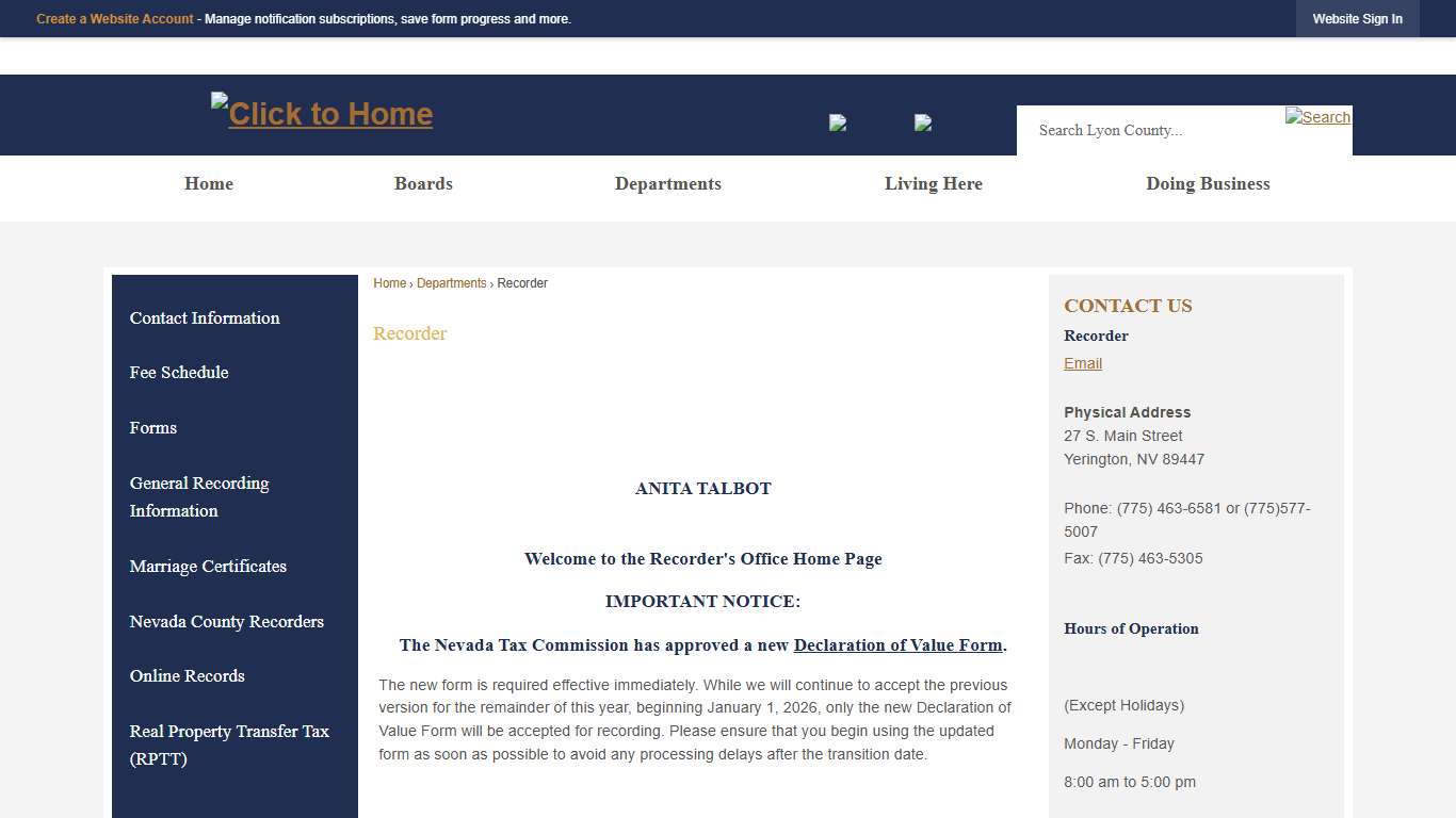 Recorder Lyon County, NV - Official Website